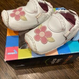 Stride Rite White and Pink Baby Walker Shoes with Floral Design